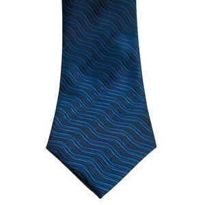 Barry Wang 100% Silk Tie Blue Black Wave Pattern Classic‎ Menswear 60x3.5